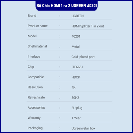 🧩 Bộ chia HDMI 1 ra 2 Ugreen 40201 – Giải pháp chia màn hình 4K mượt, tiện gọn, bền bỉ