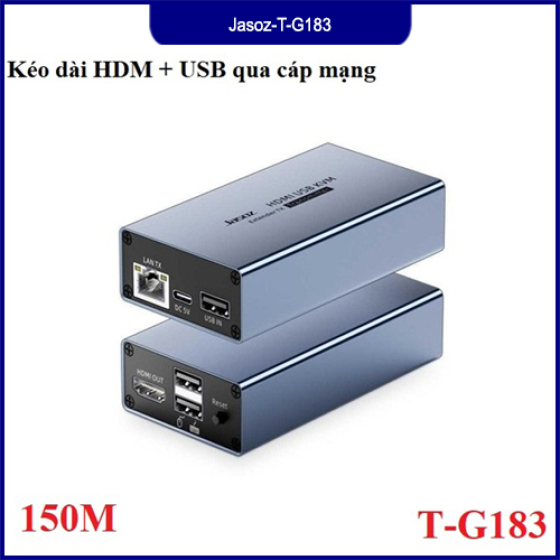 Bộ Kéo Dài HDMI + USB 150M Qua Cáp Mạng Jasoz T-G183 Cat5e/Cat6