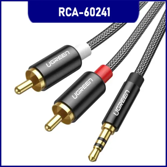 Cáp Audio 3.5mm Ra 2 RCA Ugreen 60241 Dài 2m Bọc Nylon Chính Hãng