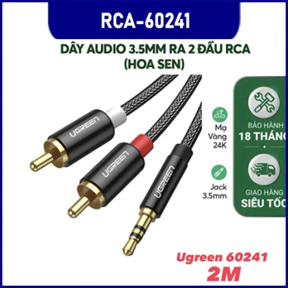Cáp Audio 3.5mm Ra 2 RCA Ugreen 60241 Dài 2m Bọc Nylon Chính Hãng