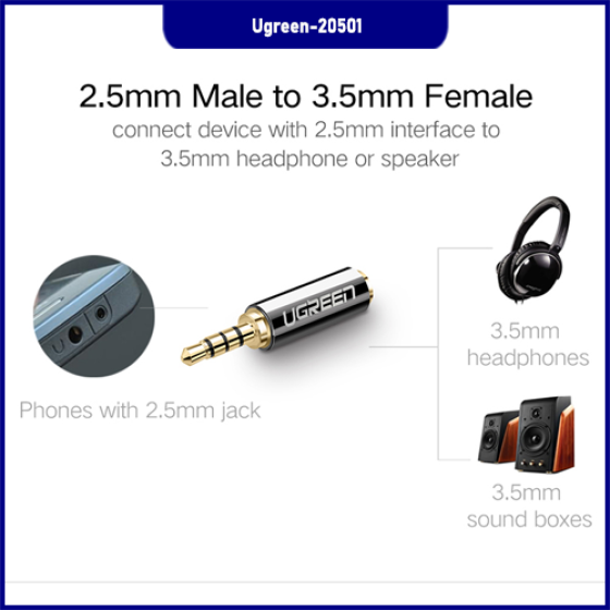 Đầu Chuyển Audio 2.5mm sang 3.5mm Ugreen Cao Cấp - Tương Thích Hoàn Hảo