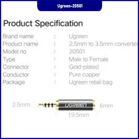Đầu Chuyển Audio 2.5mm sang 3.5mm Ugreen Cao Cấp - Tương Thích Hoàn Hảo