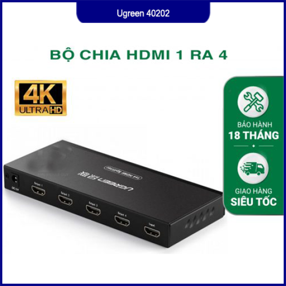 Bộ Chia HDMI 1 Ra 4 Ugreen 40202 – Hỗ Trợ 4K30Hz, 3D, HDCP