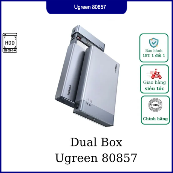 Box Ổ Cứng 2.5 Dual Ugreen 80857 USB-C 3.1 Gen 2 | Hỗ trợ 2 SSD 6TB