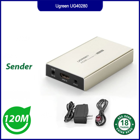 Bộ Kéo Dài HDMI 120M Qua Cáp Mạng Cat5e/6 Ugreen UG40280 Có IR Control