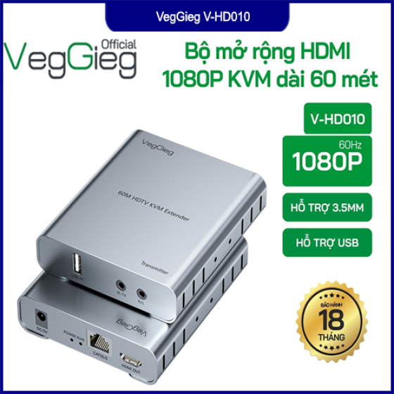 Bộ Kéo Dài HDMI KVM 60M VegGieg V-HD010 Full HD 1080P Qua Cáp Mạng