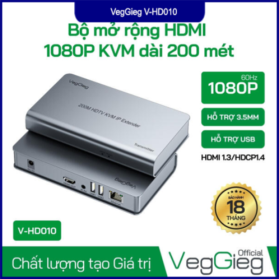 Bộ Kéo Dài HDMI KVM 60M VegGieg V-HD010 Full HD 1080P Qua Cáp Mạng