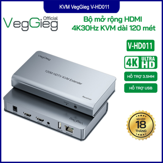 Bộ Kéo Dài HDMI KVM 4K 120M VegGieg V-HD011 Qua Cáp Mạng Cat6