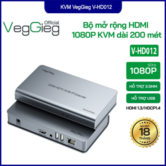 Bộ Kéo Dài HDMI KVM 200M VegGieg V-HD012 Qua Cáp Mạng Cat6 Chính Hãng