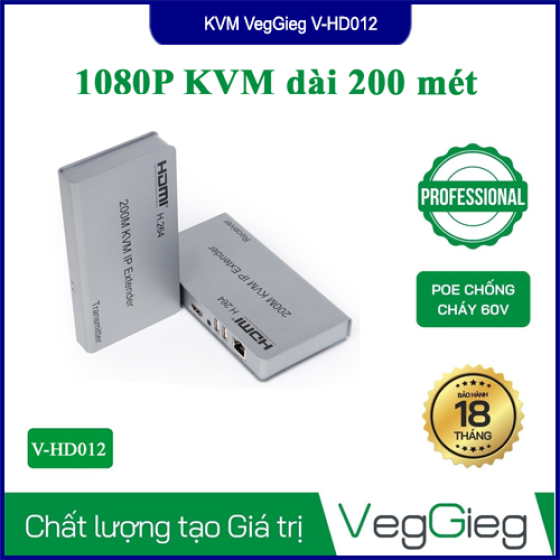 Bộ Kéo Dài HDMI KVM 200M VegGieg V-HD012 Qua Cáp Mạng Cat6 Chính Hãng