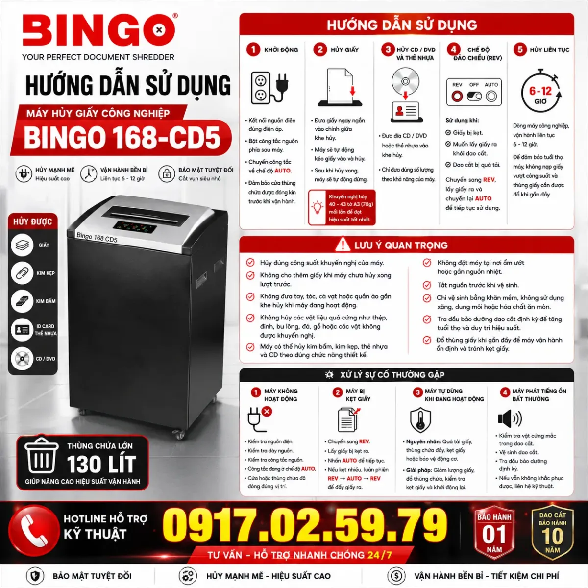 Máy Hủy Giấy BINGO 168-CD5 (Hủy Công Nghiệp)