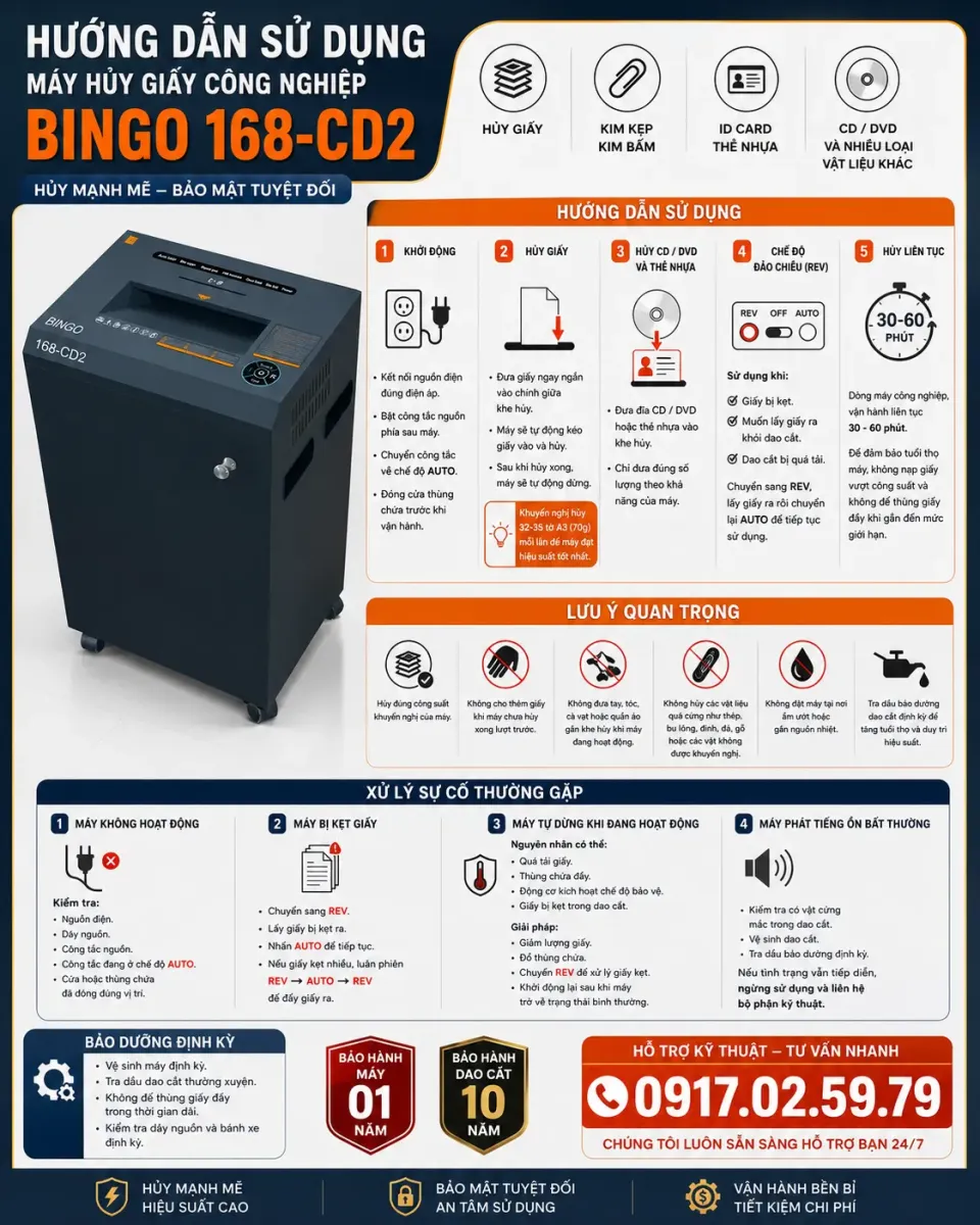 Máy Hủy Giấy BINGO 168-CD2