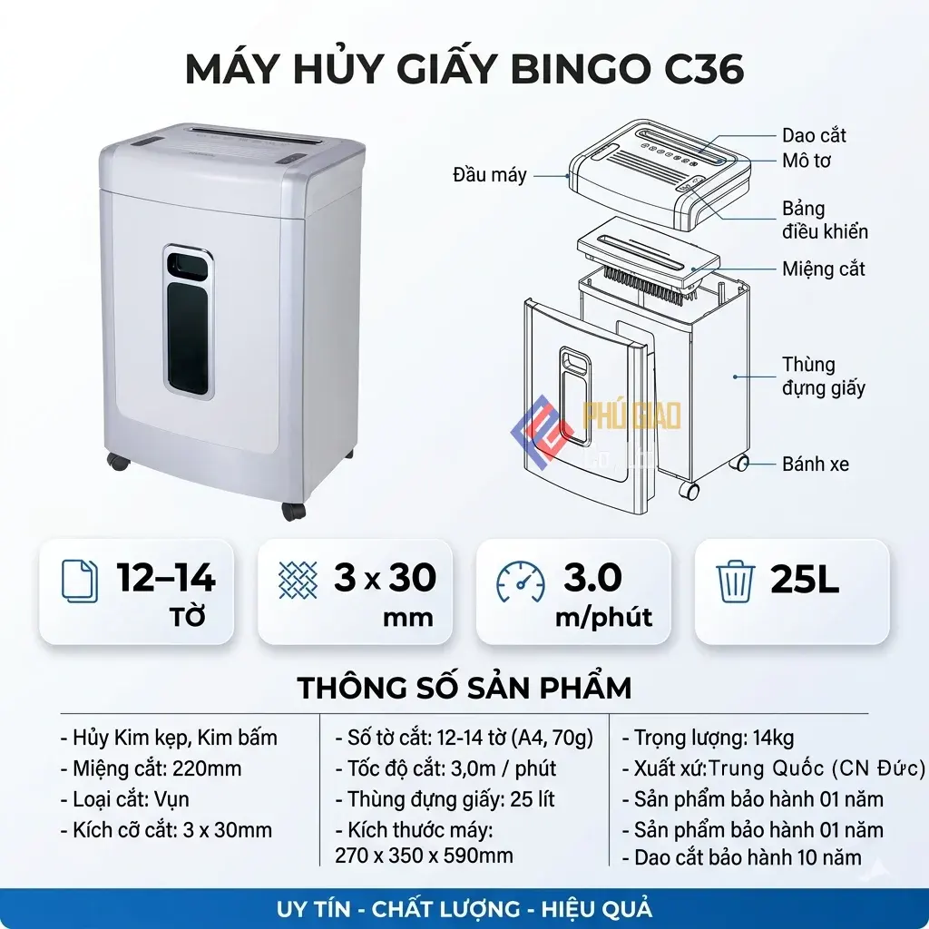 Máy hủy giấy BINGO C36